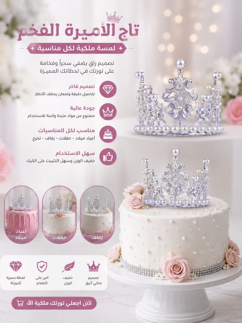 تاج الاميرة الفخم لتزين الكيك