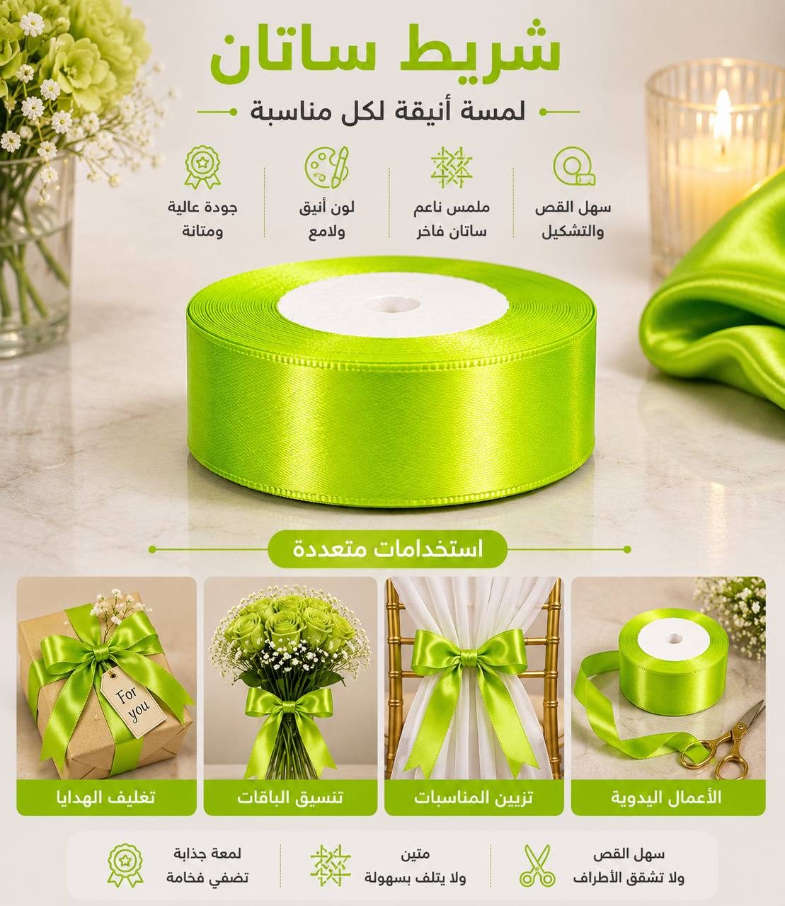 شريط اخضر فاتح قياس25ملم