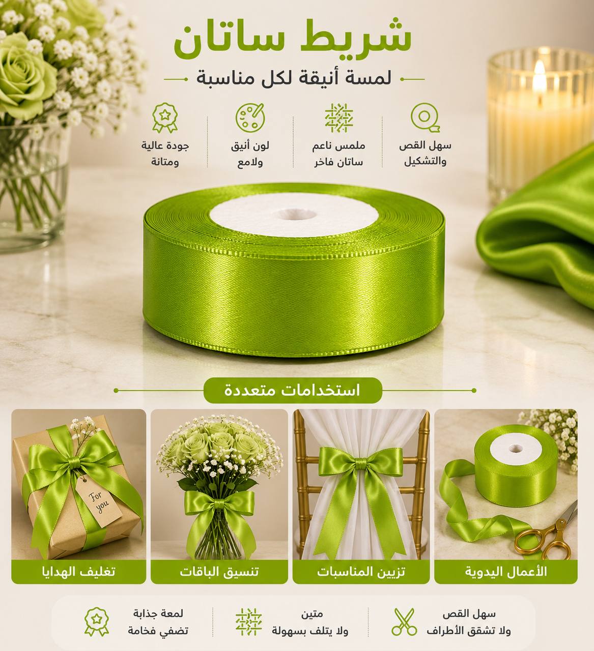 شريط زيتوني فاتح قياس 25ملم