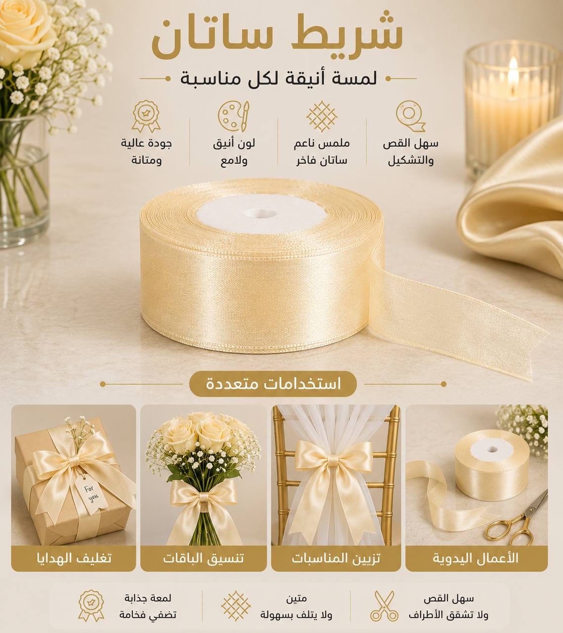 شريط كريمي فاتح قياس 25ملم