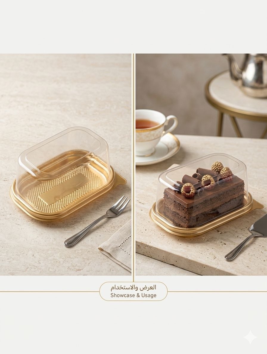 علبة كيك ذهبي مع غطاء شفاف
