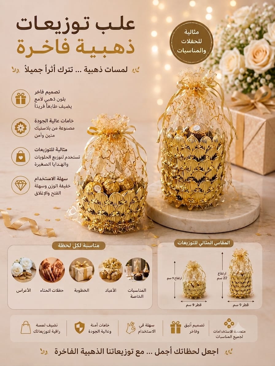 علبة توزيع بلاستيك ذهبية
