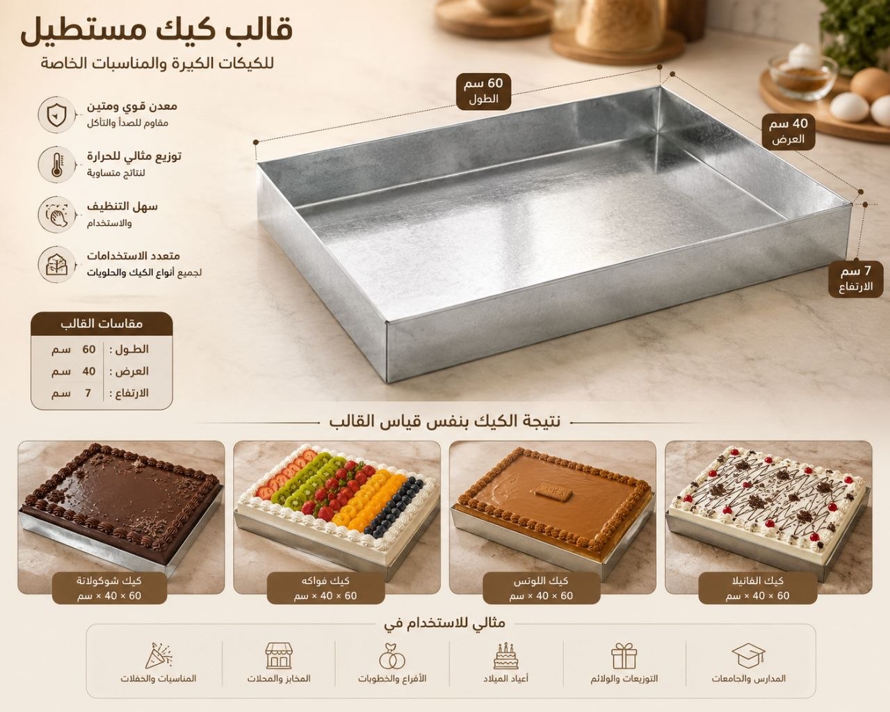 7قالب كيك مستطيل الطول60العرض40ارتفاع