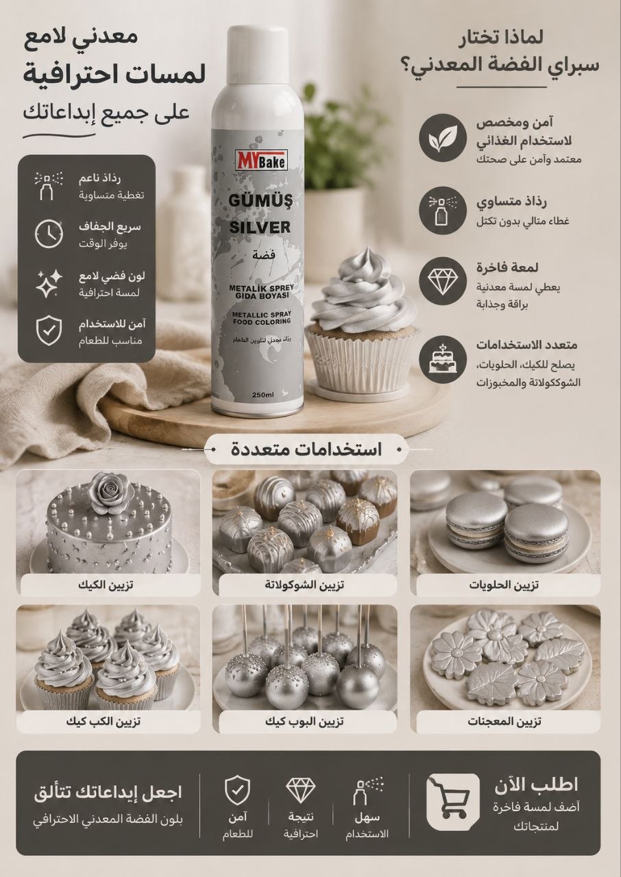 بخاخ غذائي فضي لامع