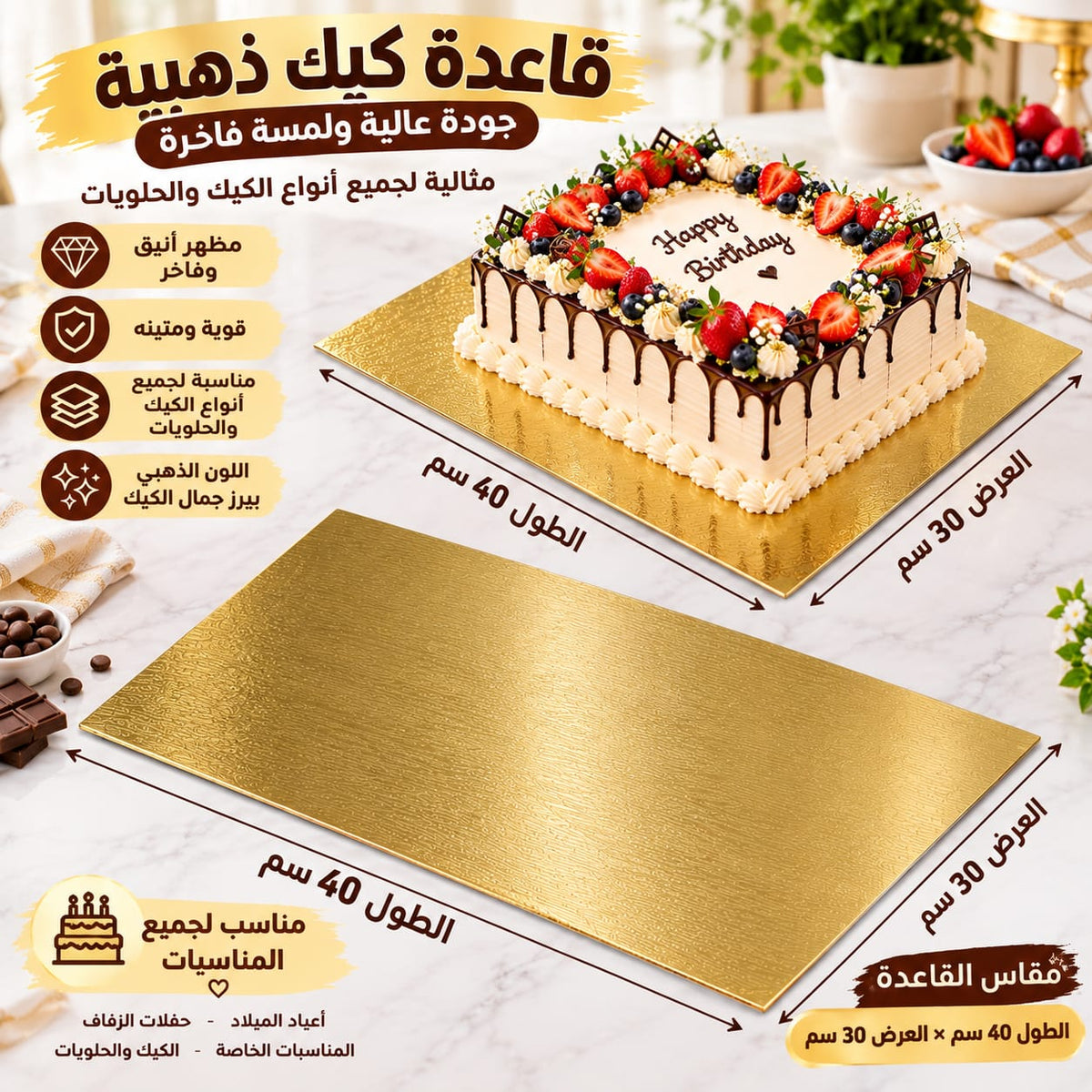 قاعدة كيك ذهبية