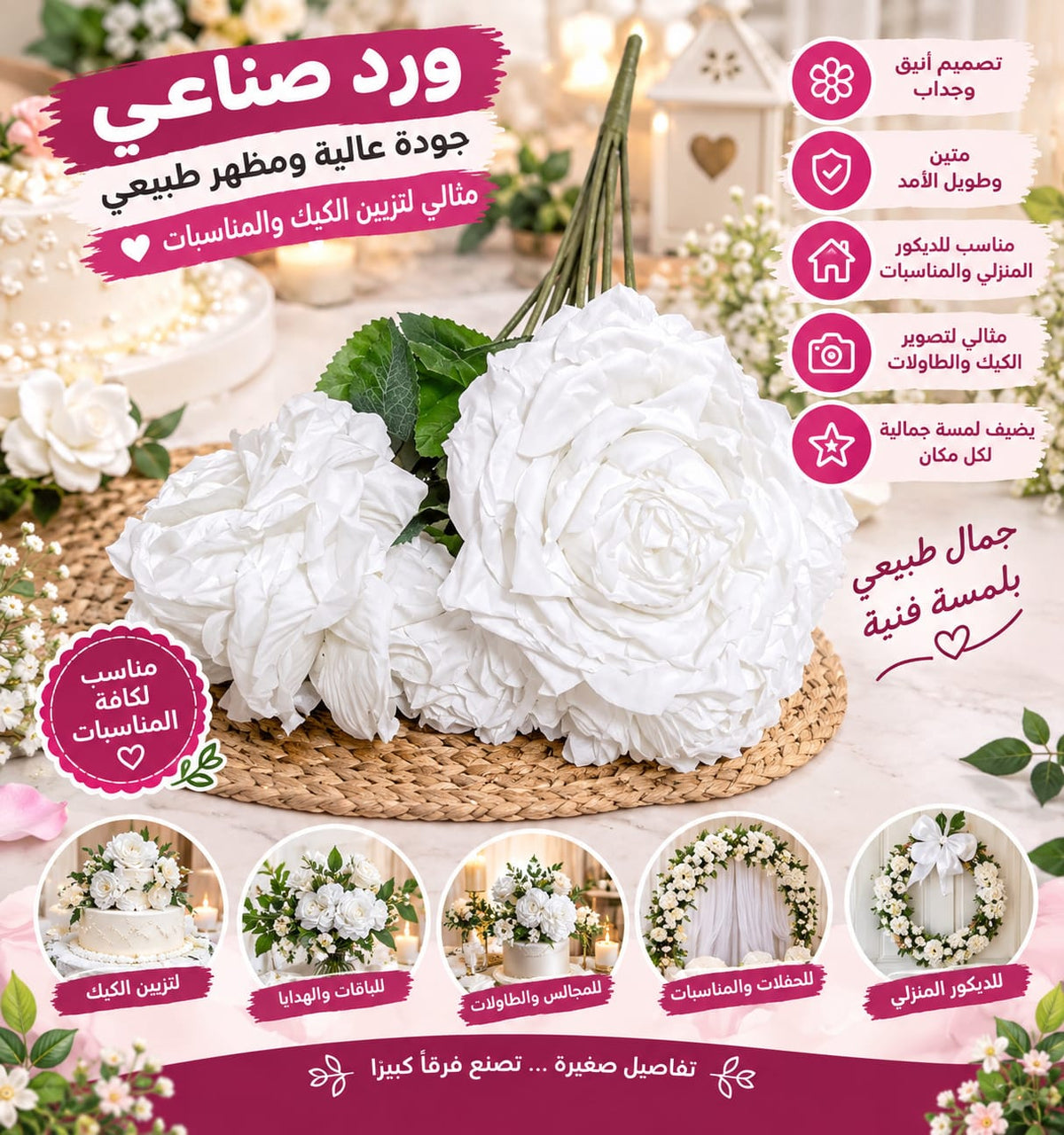 ورد صناعي ابيض
