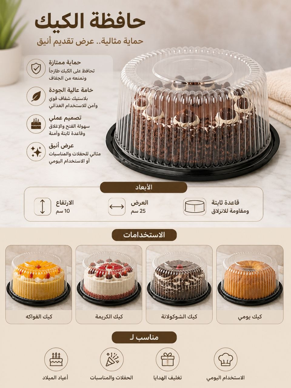 حافظة كيك قياس25ارتفاع10