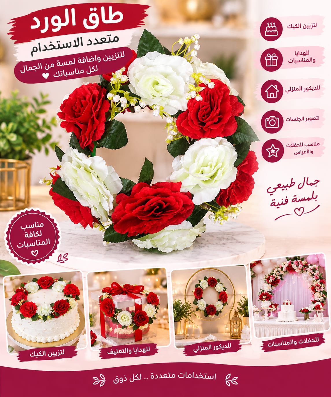 طاق ورد ابيض واحمر